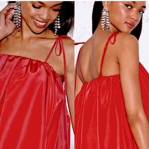 NWTS🌹THE OCCASION XL🌹CRIMSONRED TAFFETA BUBBLES HEM SWING DRESS W POCKETS
